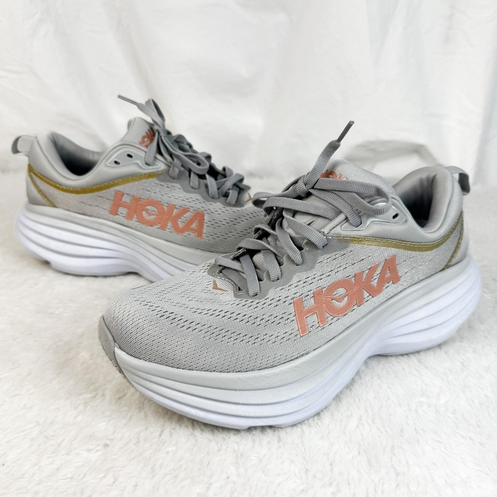 HOKA Bondi 8 Womens 8.5 B Harbor Mist Lunar Rock Gray Running Shoes